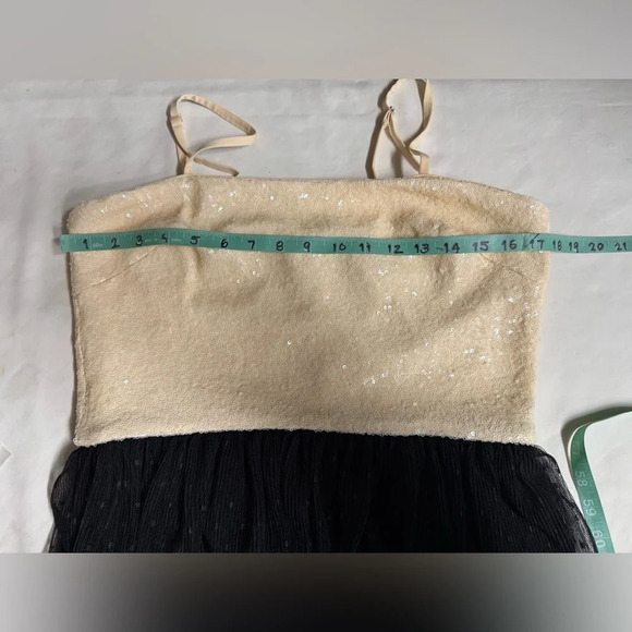 DRESS THE POPULATION Cream sequin KADY w/black tulle skirt cocktail dress size L - Picture 11 of 13